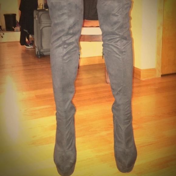 Platform Wedge Thigh High Boots - Picture 4 of 14